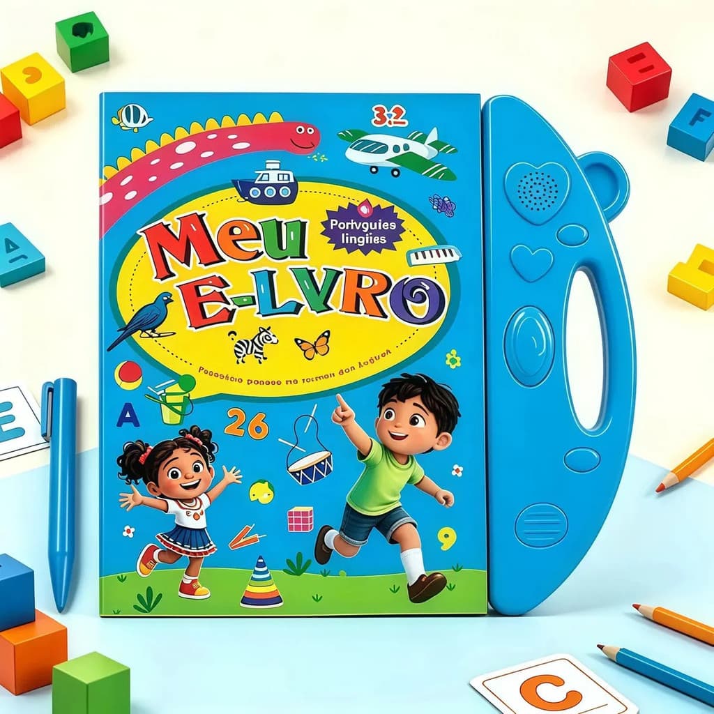 Livro Bilíngue Com Caneta Sonoro Educativo 3+ Anos Azul