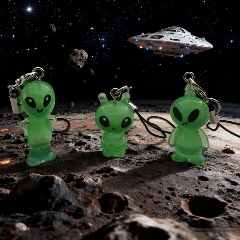3 Pçs Luminoso Alienígena Telefone Móvel Cordão Mochila Chaveiros Pingentes Bonito E Brilhando No Escuro Pequenos