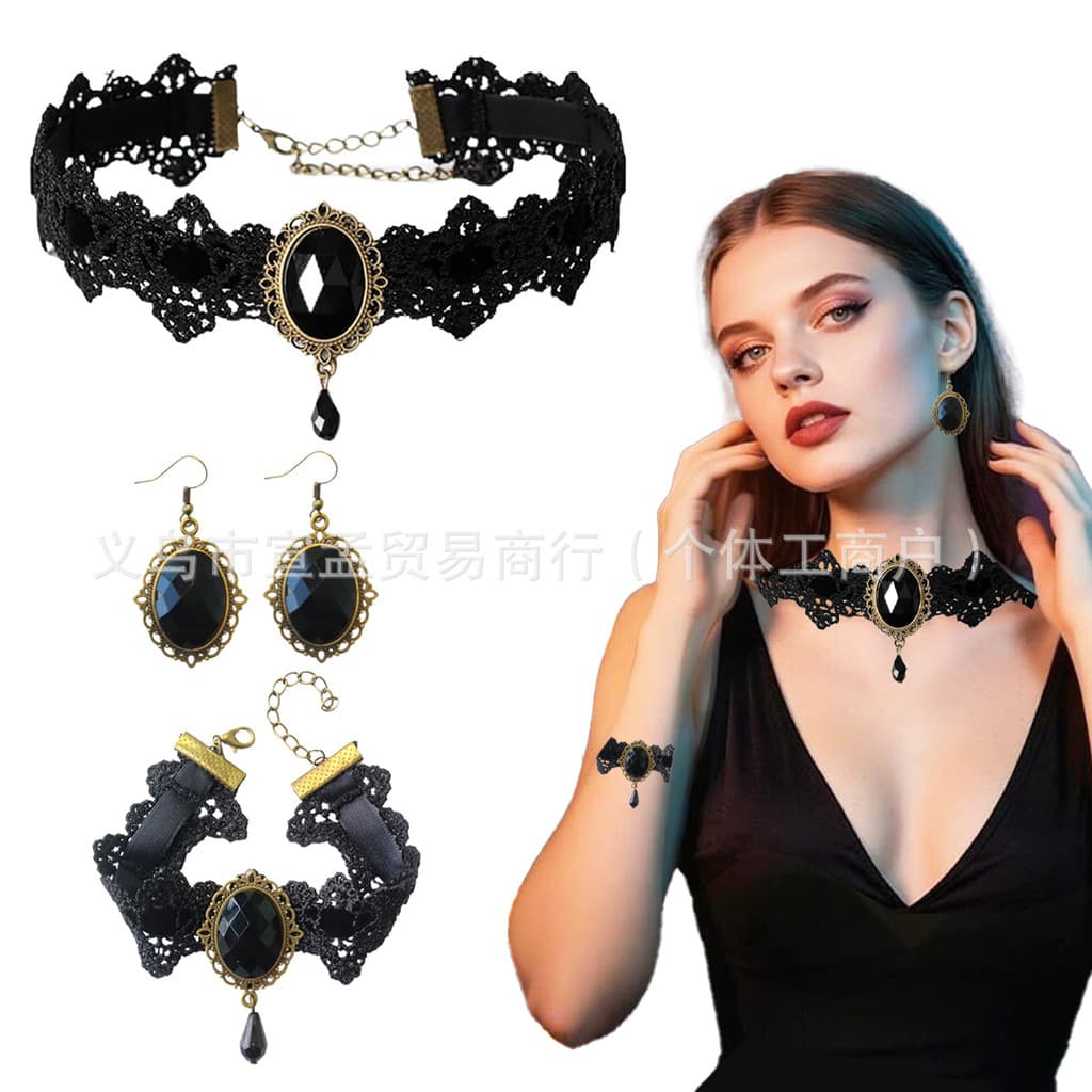 Halloween europeu americano gótico estilo escuro colar pulseira brincos único produto combinação traje festa de baile