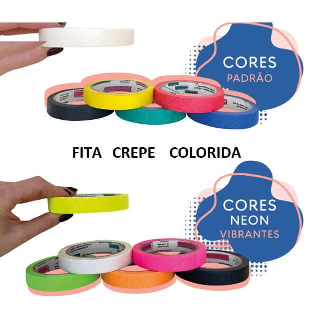 06 ROLOS FITA CREPE COLORIDA 18X30METROS