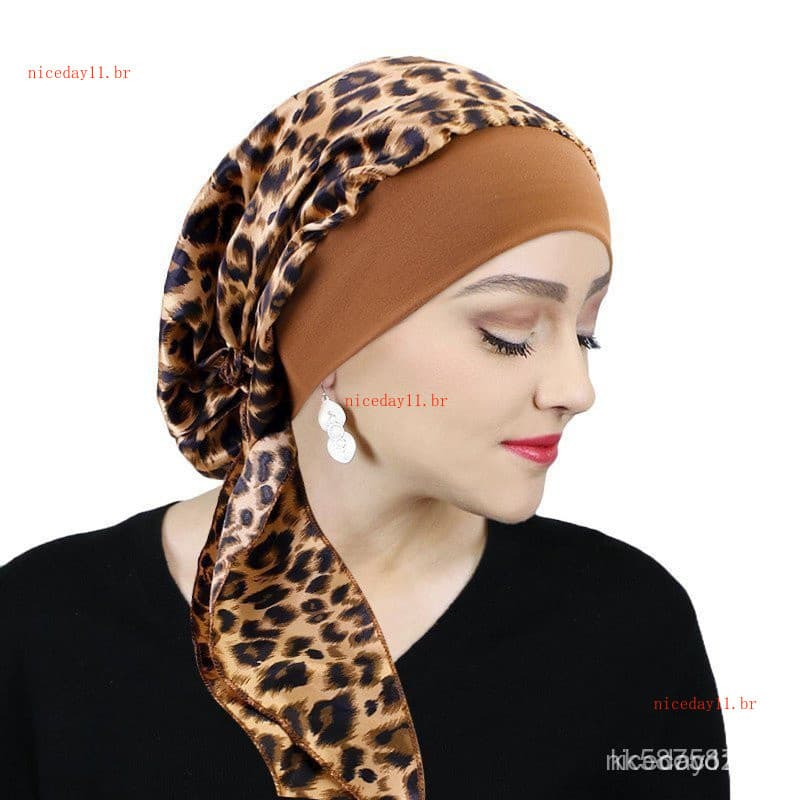Turbante de Seda Vintage - Boné Multifuncional com Faixa Elástica Larga para Quimioterapia e Queda de Cabelo Feminina PM
