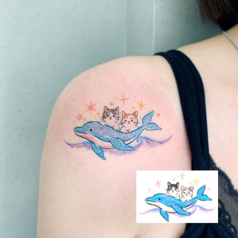 Baleia tatuagem adesivos fresco clavícula braço pequena fada influenciador mesmo estilo Koi bonito à prova dwaterproof á
