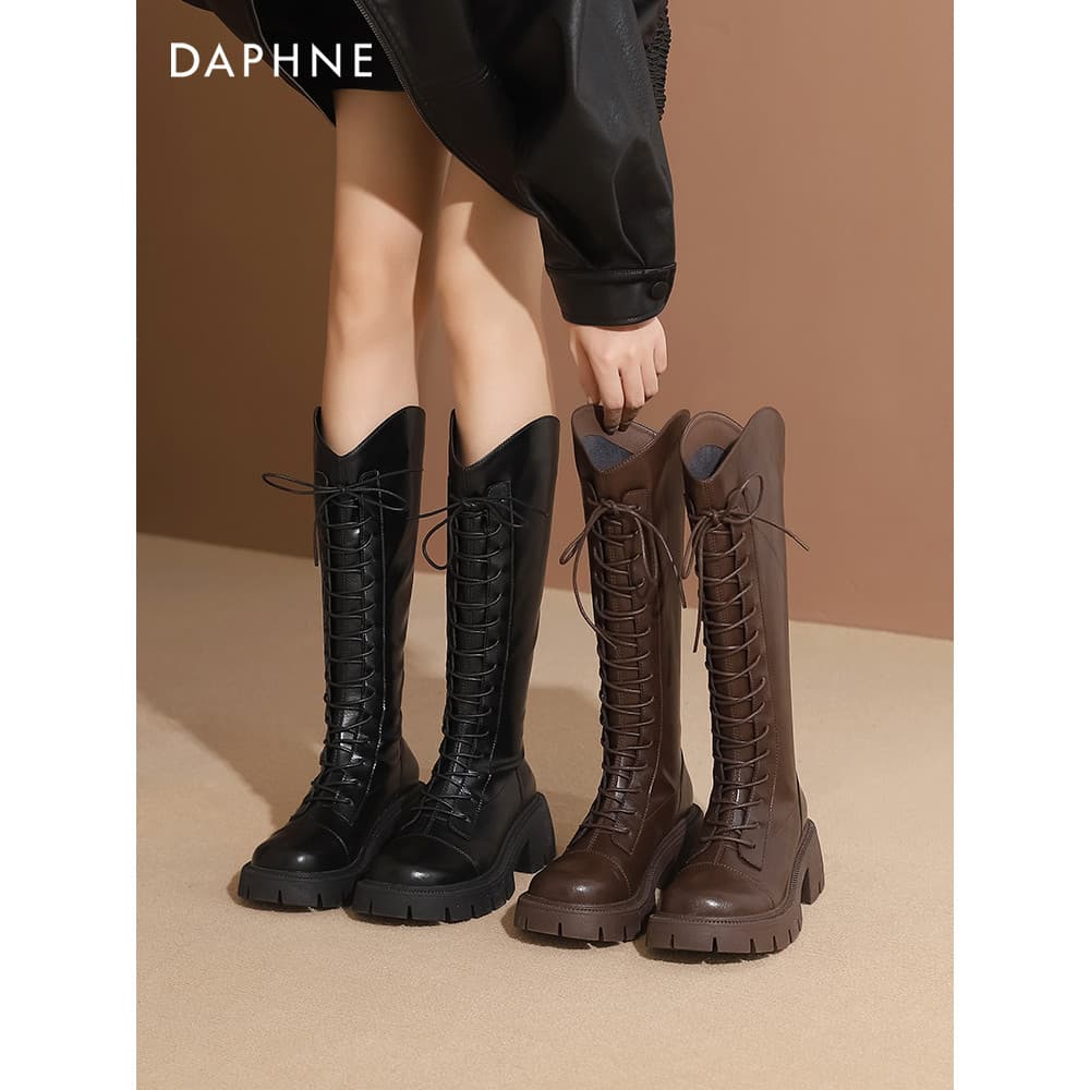 Daphne Martin botas femininas 2026 novo estilo outono v-boca rendas botas de cavaleiro de sola grossa botas finas de tub