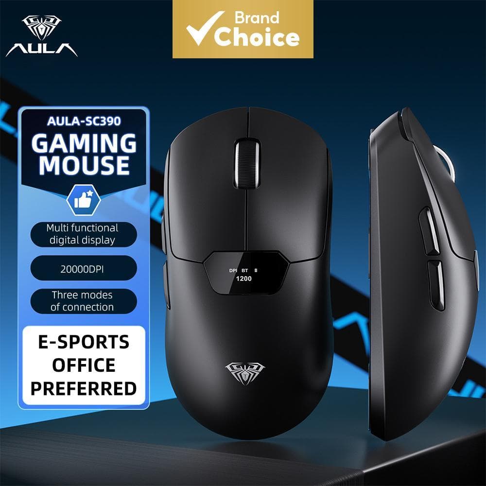 Mouse Gamer Leve SC390 com Tela de Exibição | Mouse Sem Fio 2.4G/USB-C/BT, Bateria 400mAh, DPI Ajustável até 20.000,