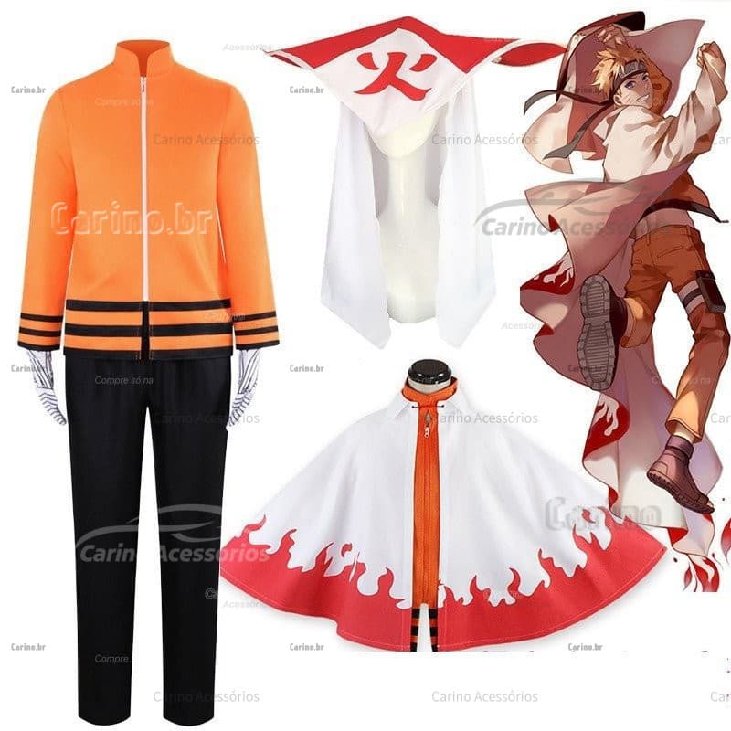 Fantasia de Cosplay do Anime  Uzumaki , 7o Hokage , Conjunto Completo de Halloween , Jaqueta , Calças e Capa 7890