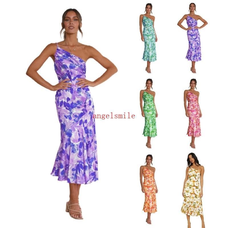 Vestido De Ombro Oblíquo Ace Para Mulheres , Espaguete De Verão Feminino Sem Costas