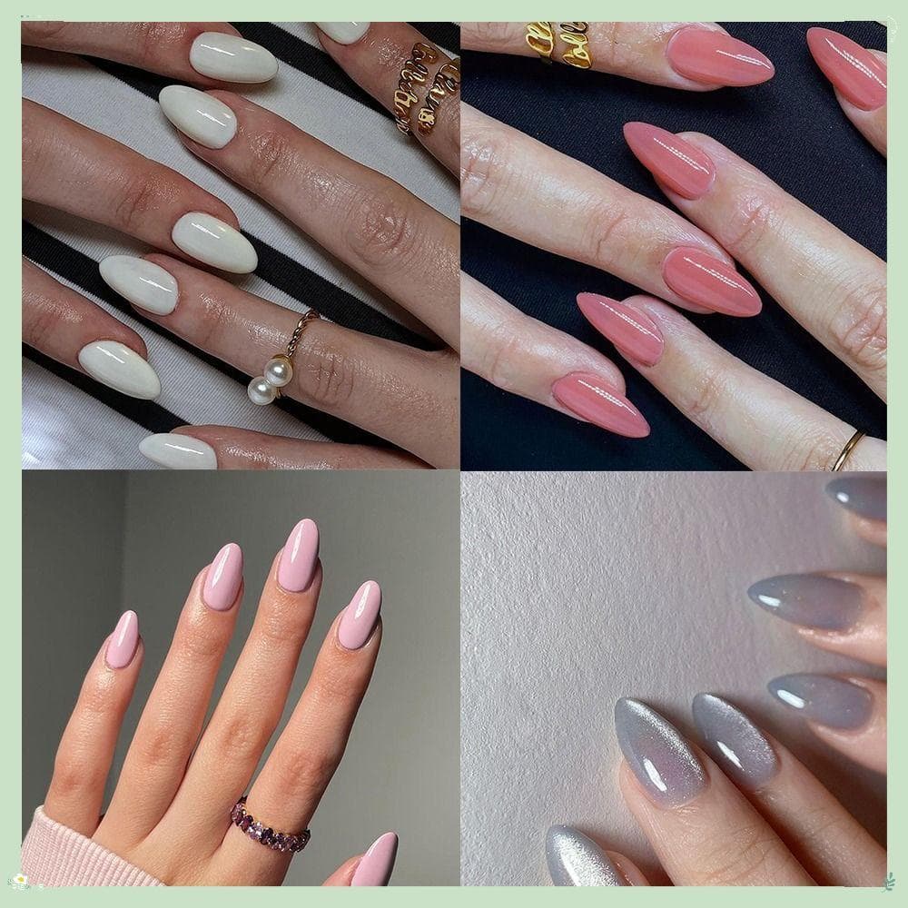 Falso Nials , Olho De Gato Cinza Unhas Postiças Francesas , Manicure Destacável Cor Pura Longa Oval Dicas De DIY