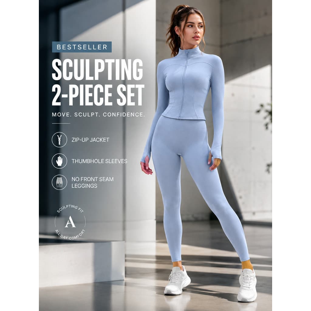 Conjunto de Duas Peças Thinkture para Mulheres, Conjunto de Yoga, Jaqueta Esportiva, Casaco de Fitness de Mangas Longas