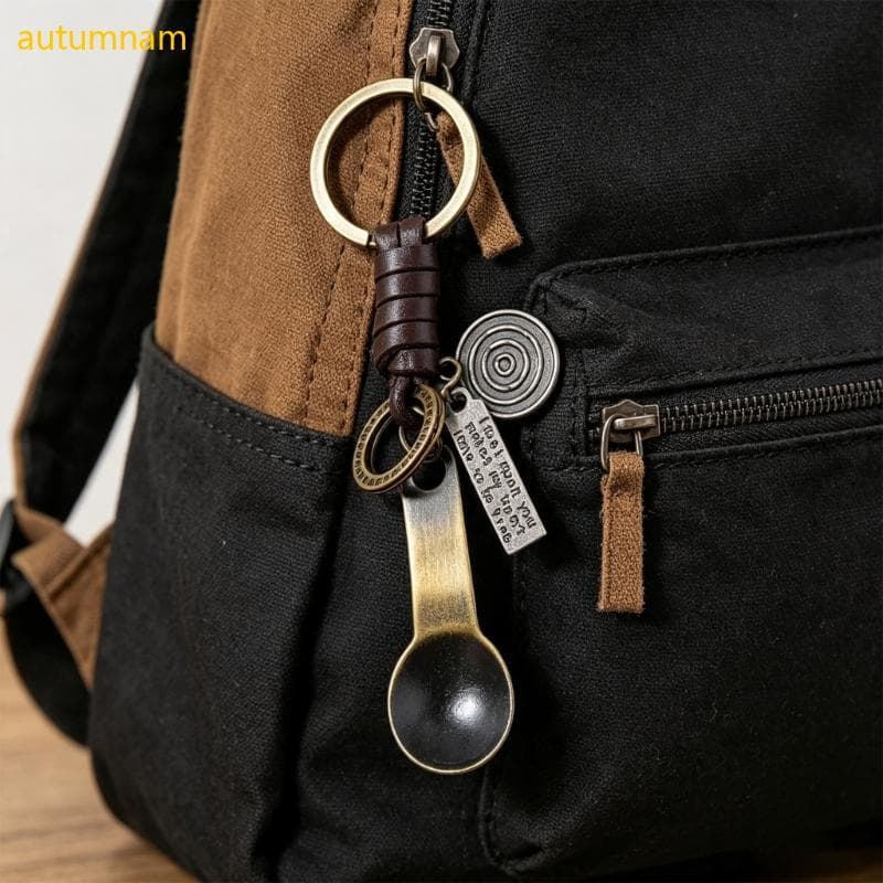 Chaveiro De Colher Vintage Autumnam Com Pingente De Couro Para Bolsas De Transporte Diárias