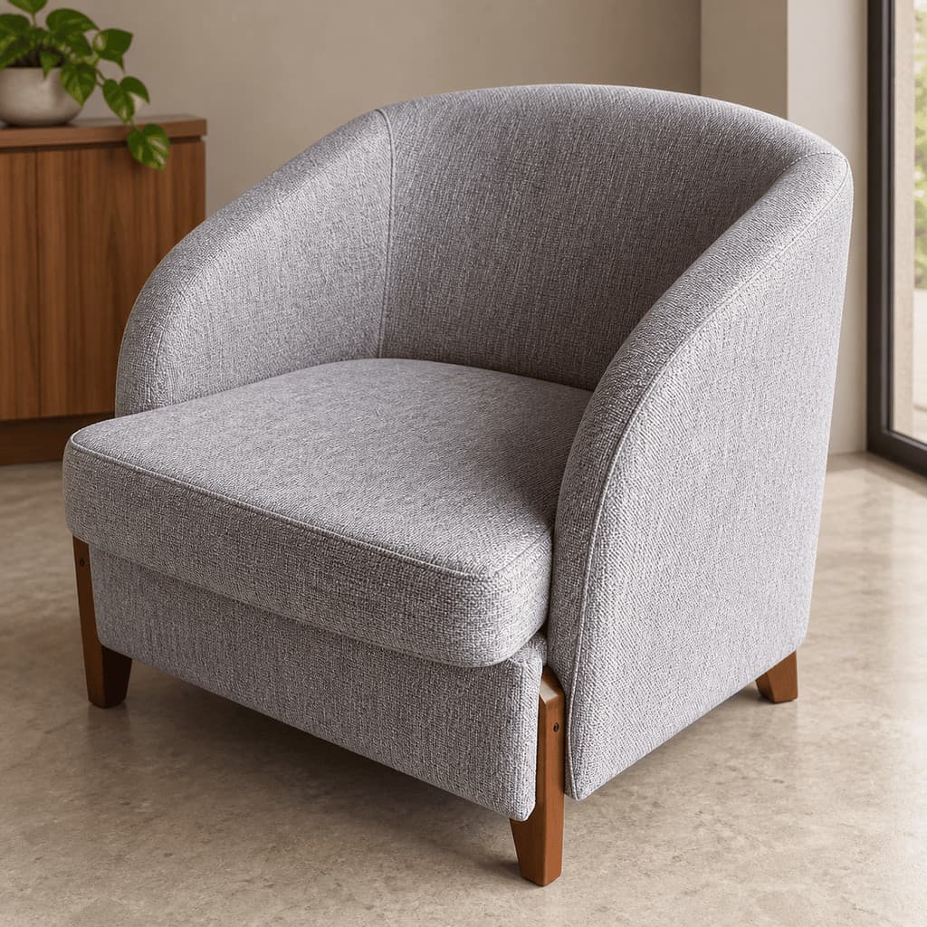 Poltrona Decorativa Ibiza de Luxo Compacta para Sala Quarto e Escritório com Pés de Madeira nas Cores bege ou Cinza