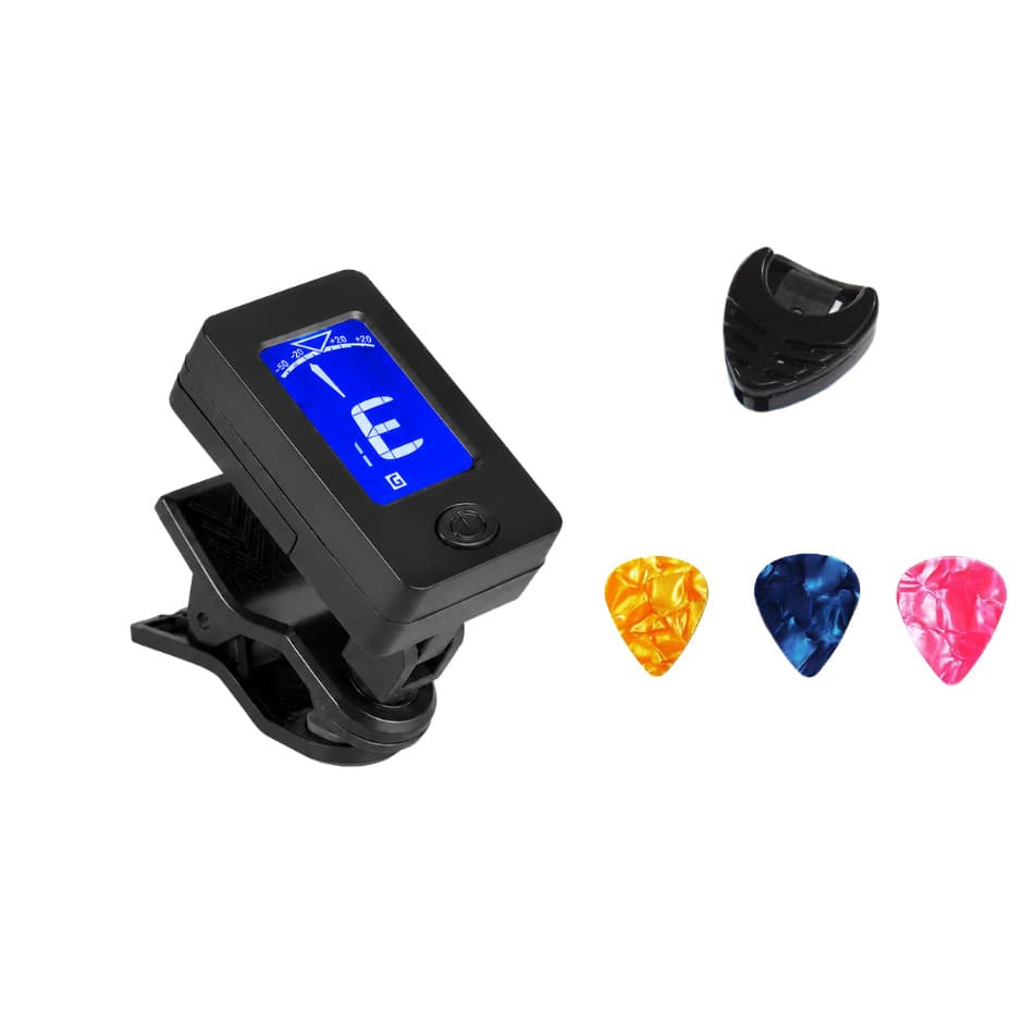 Kit Afinador Digital para Instrumentos de Corda com Palhetas e porta palhetas