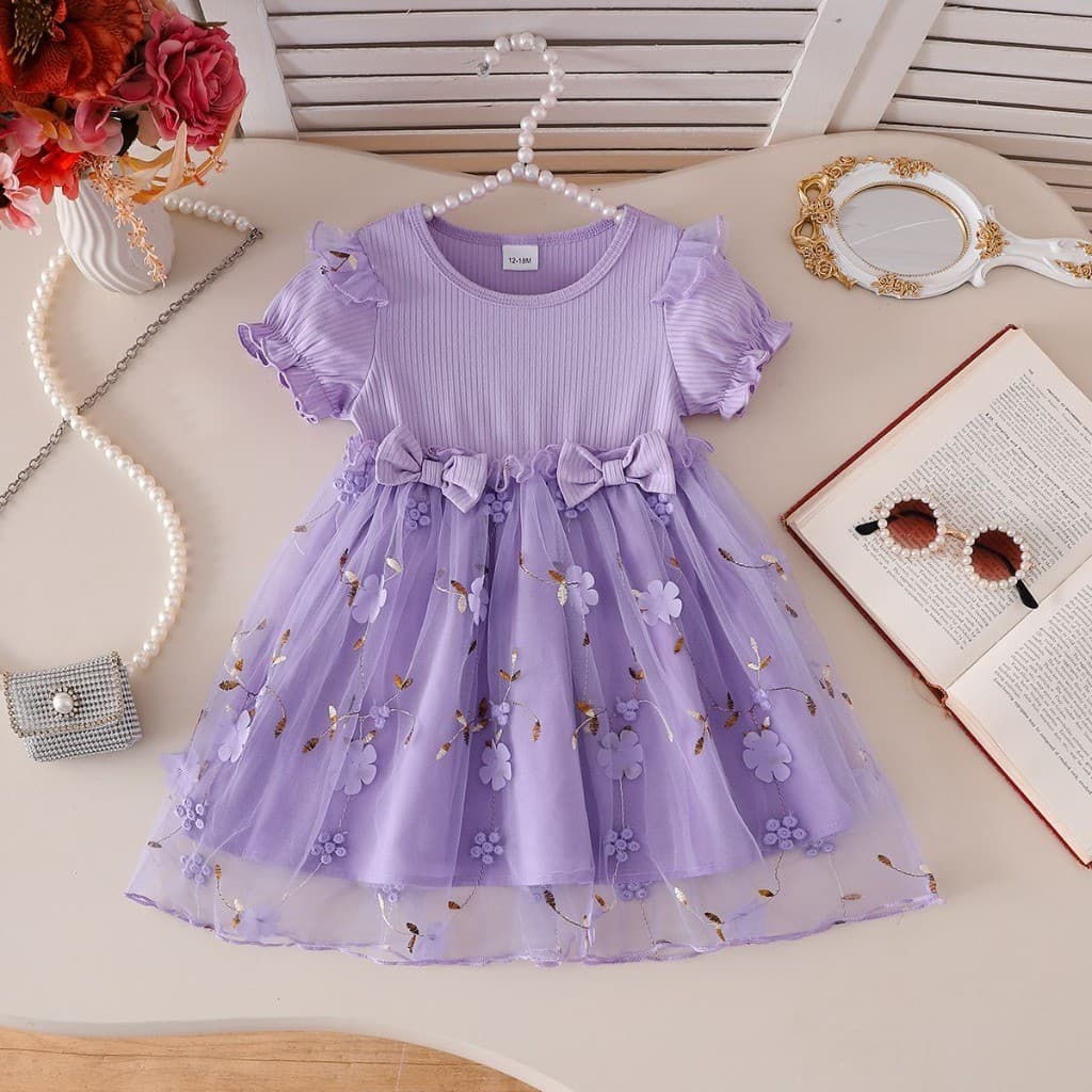 ​​Vestido Bebê Menina 6 Meses a 3 Anos Princesa Tule Bordado Laço Presente Batizado Festa Natal​​