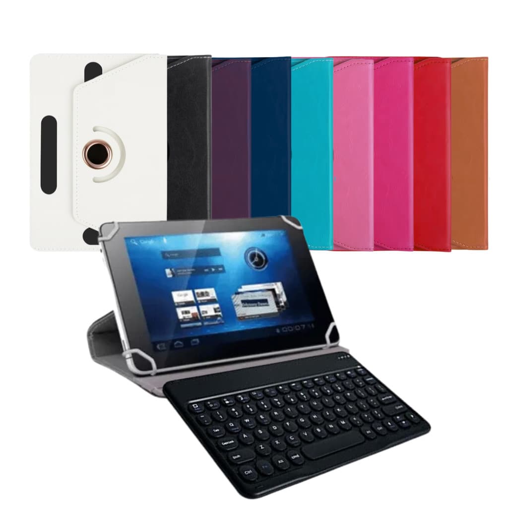 Kit Teclado Bluetooth Preto Carregamento Tipo C + Capa Giratória Universal para Tablet 10" - Sem Fio e Proteção