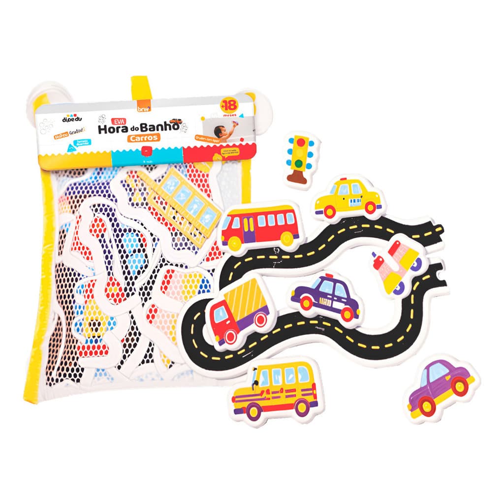 Brinquedo Lúdico Hora Do Banho Carro 16 Pçs Aderentes Em Eva