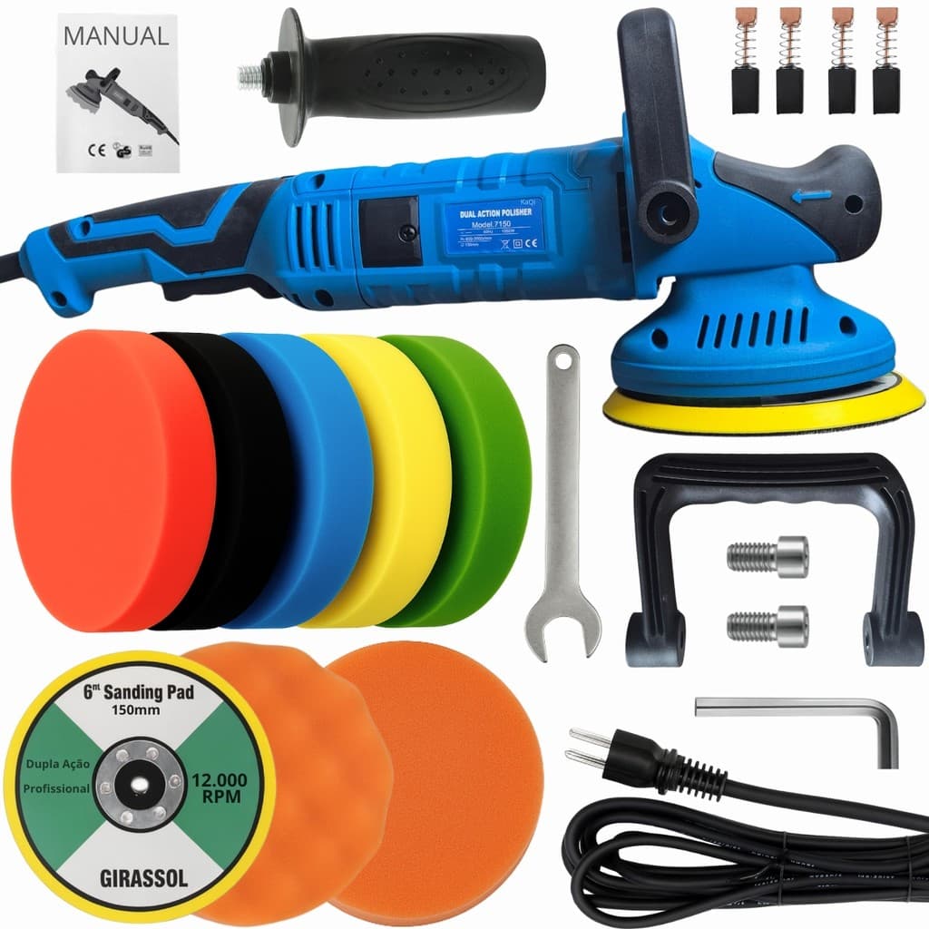 Politriz Dupla Ação 1050W Roto Orbital + Kit Polimento Auto Detailers KaQi 7150P-110v-KP4