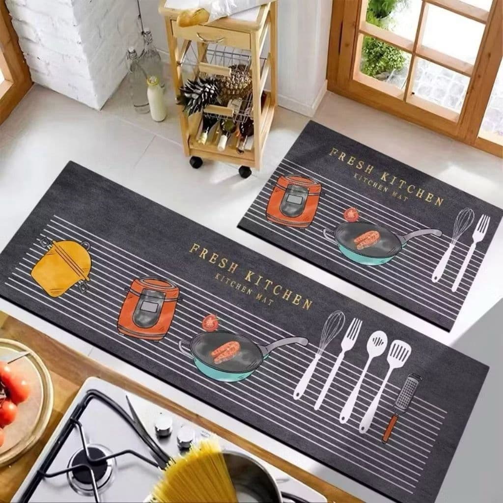 Tapete de Cozinha Antiderrapante Estampado Confortável – Kit 2 Peças Decorativo Absorvente Lavável