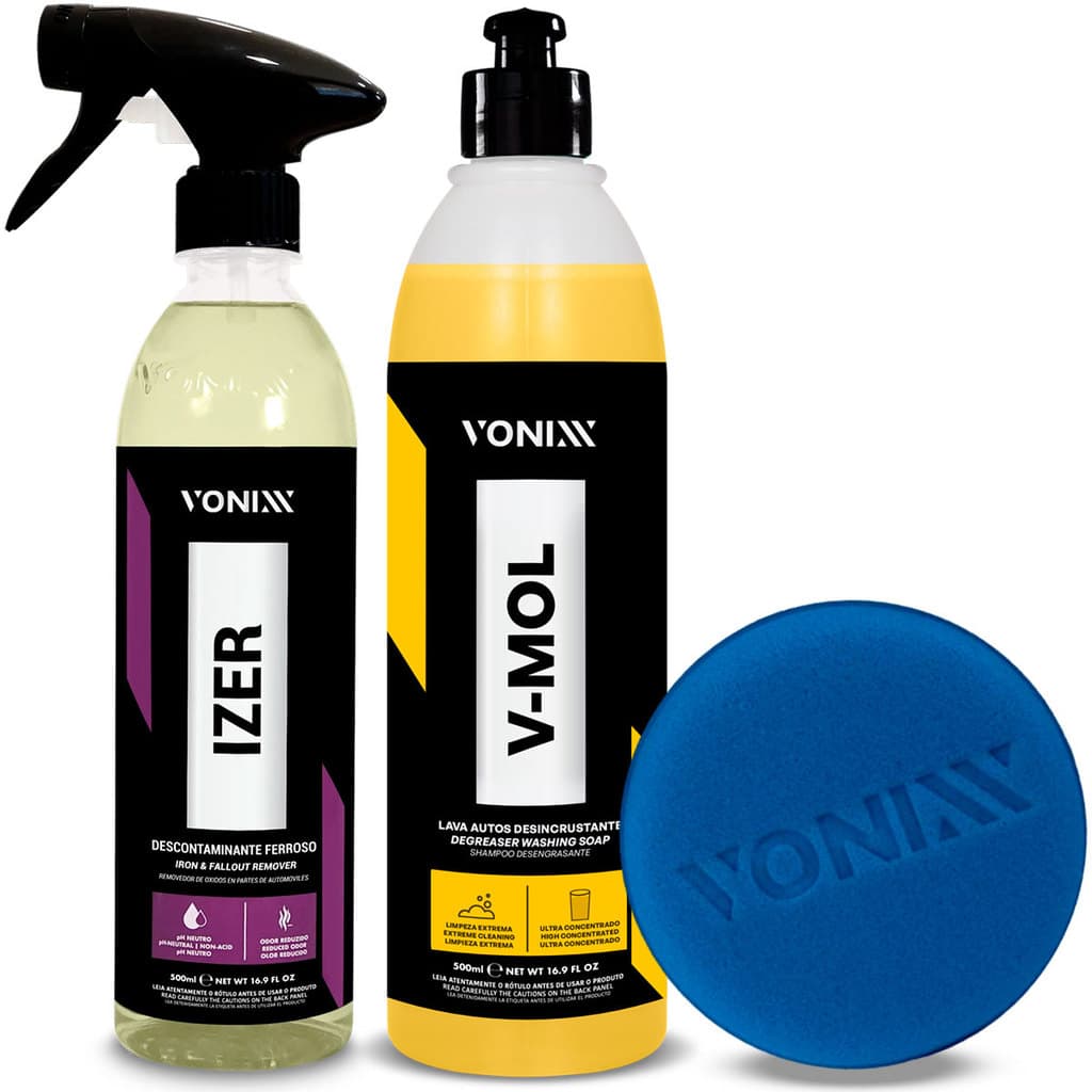 KIT Shampoo Automotivo Vonixx V-Mol 500ml Lava Autos + Limpador De Rodas Automotivo Izer Vonixx Descontaminante Ferroso