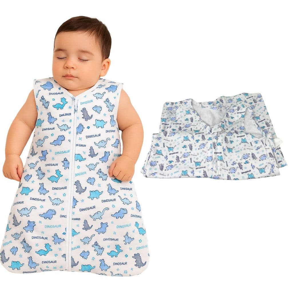 Saco de Dormir Casulo Bebê em Algodão com Zíper Dinossauro