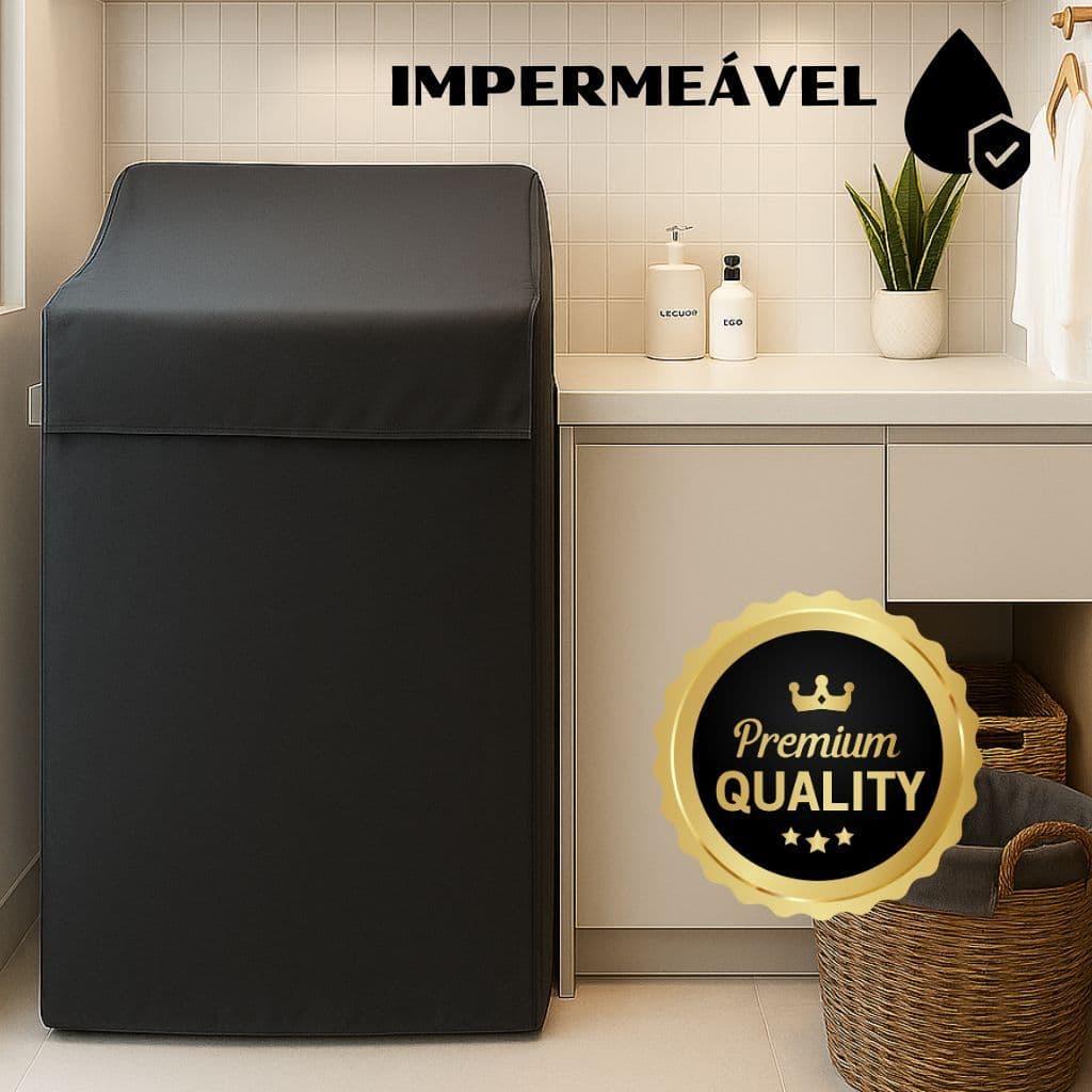 Capa maquina lavar roupas impermeavel ziper protetora 8kg 9kg 10kg 11kg 12kg 13kg 14kg 15kg preta