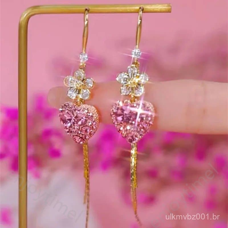 Novos Brincos de Franja de Zircônia Rosa Flor para Mulheres Acessórios Diários Personalizados e Fashionáveis Joias de