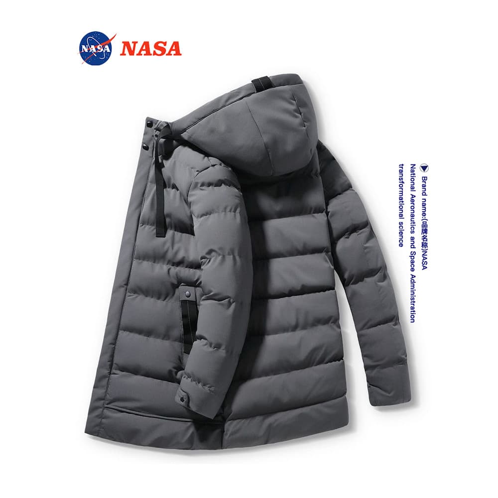 NASA Co-Branded Jaqueta Acolchoada Homens Inverno Na Moda Engrossado Quente Comprimento Médio Com Capuz Jaqueta Acolchoa