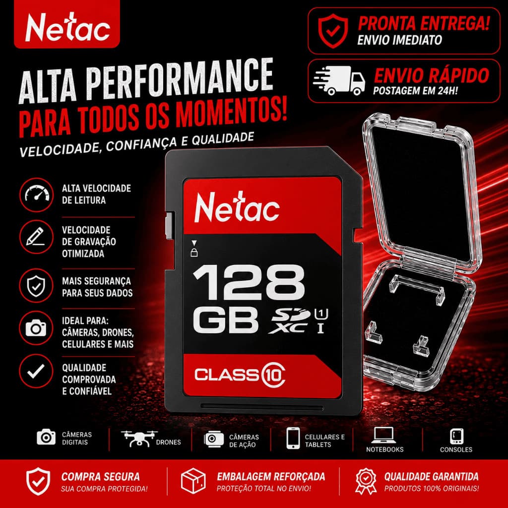 Cartão de Memória SD 32GB 64GB 128GB SDXC UHS-I U3 V30 C10 4K para Câmeras Canon Nikon Sony GoPro