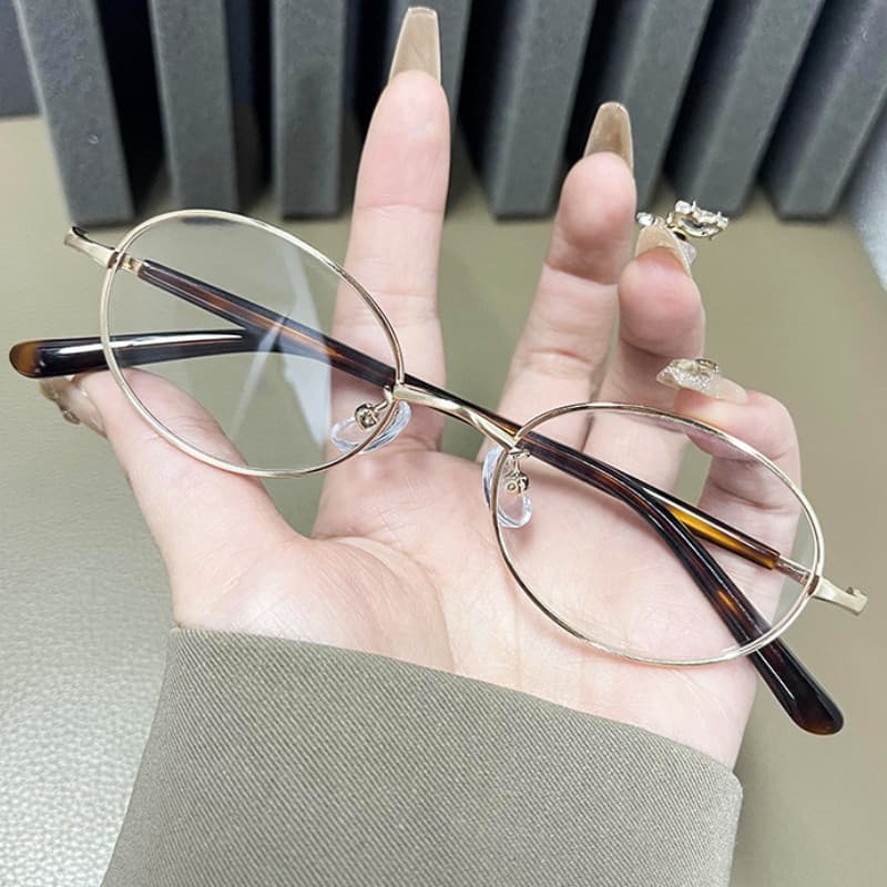 (YUZHU) Retro Pequena Armação De Óculos De Metal Oval Anti-Azul Luz Para Mulheres