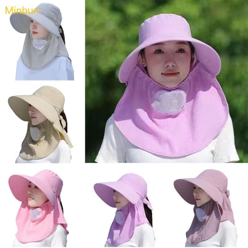 Minbun Chapéu Respirável Capa Facial Sol Absorvente Umidade Para Férias Feriado