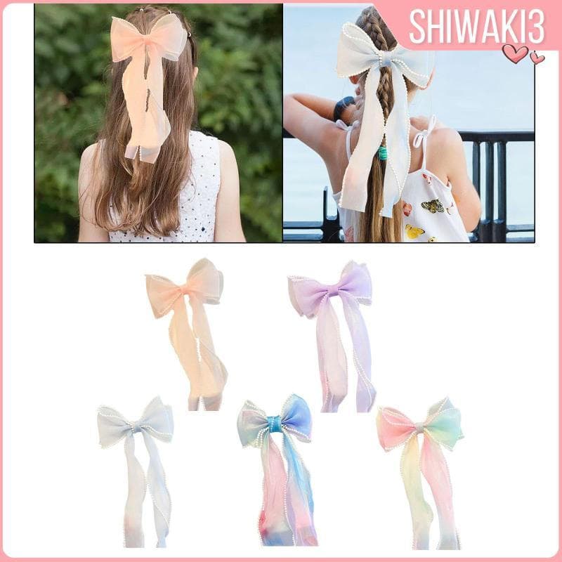 [Shiwaki3] Laços De Cabelo Com Fita , Fofos , Modernos , Cauda Longa , Decorativos , Presilhas Laço Colorido , Princesa