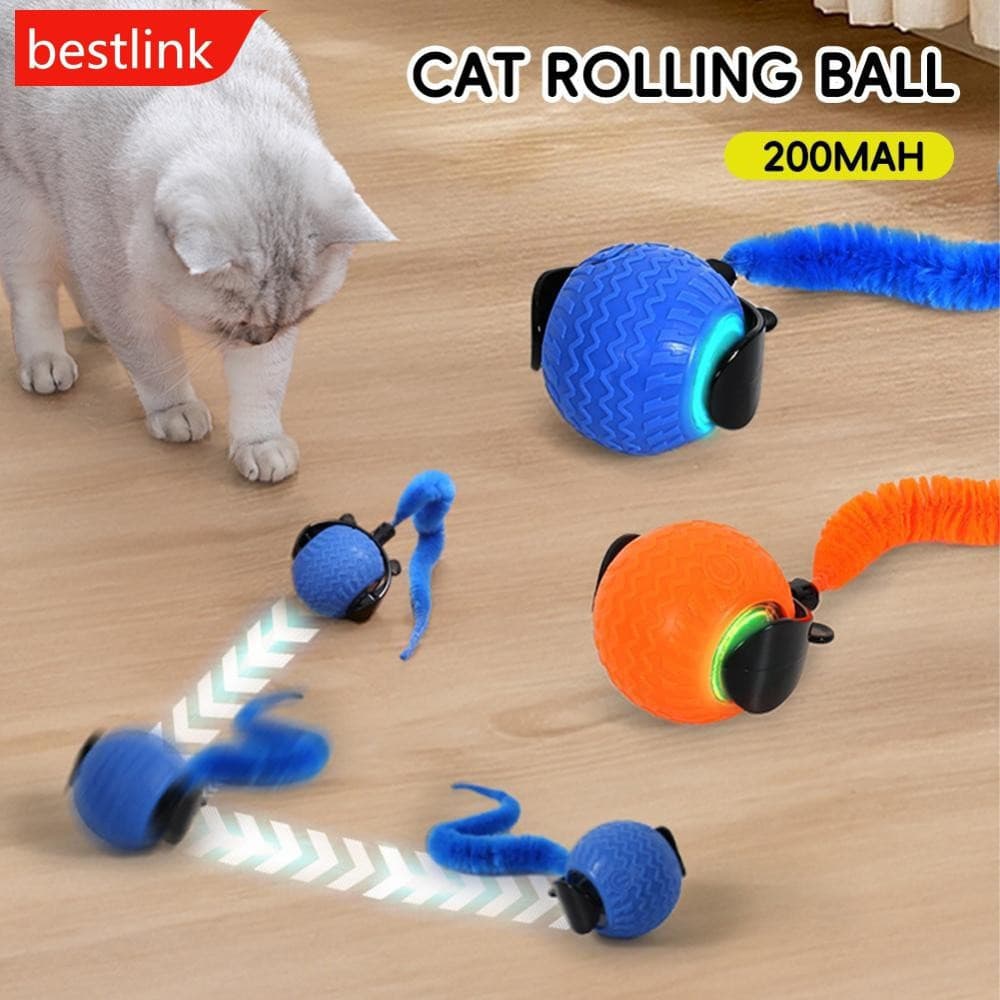 BESTLINK Gato Interativo Bola Brinquedos De Rolamento Automático Falso Cauda Elétrica Recarregável Auto-Movimento Gatinh