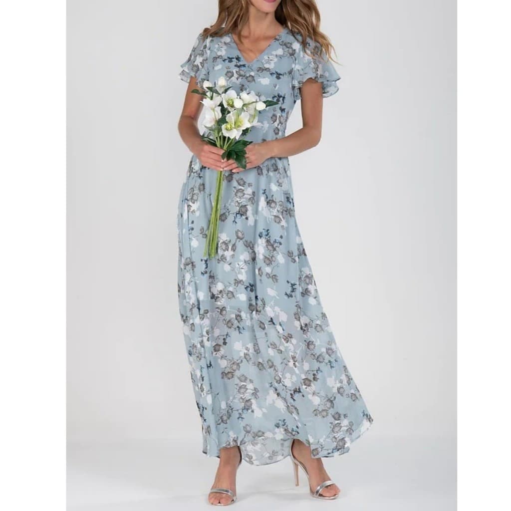 2026 novo estilo praia grande balanço saia longa Chiffon Floral manga curta babados com decote em V moda vestido de cint