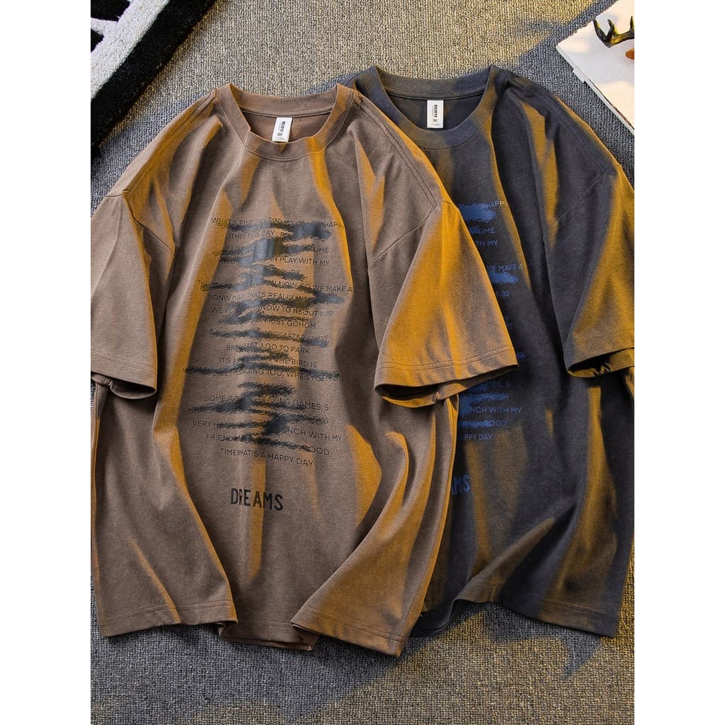 HPCP American Street Washed Retro Camiseta de manga curta masculina verão na moda Graffiti impressão solta meia manga ca