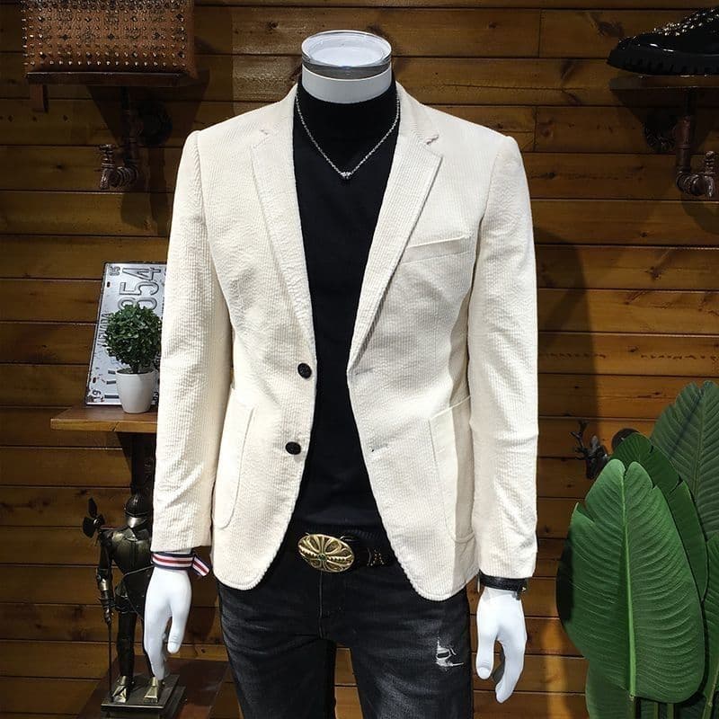 Blazer de veludo masculino outono novo estilo listrado Retro High-End negócios fino-ajuste bonito terno Casual masculino