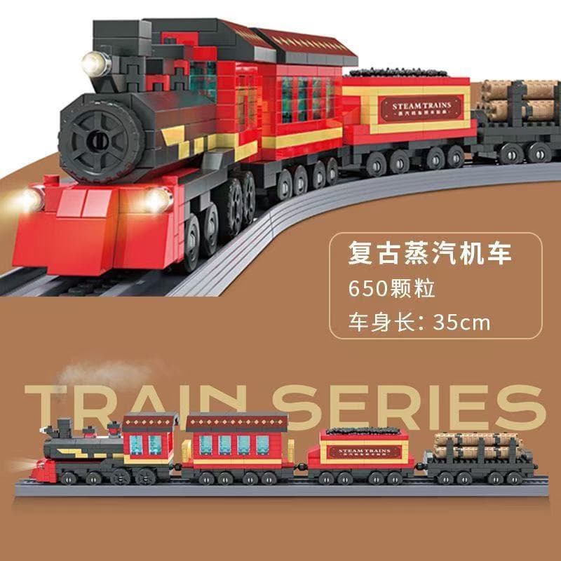 700 pçs blocos de construção Lego montagem Retro trem a vapor modelo montagem de carro de alto trilho brinquedo crianças