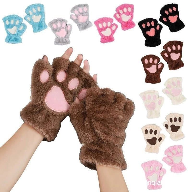 Luvas Sem Dedos Quentes Grossas Com Desenho De Gato E Urso Para Halloween / Natal