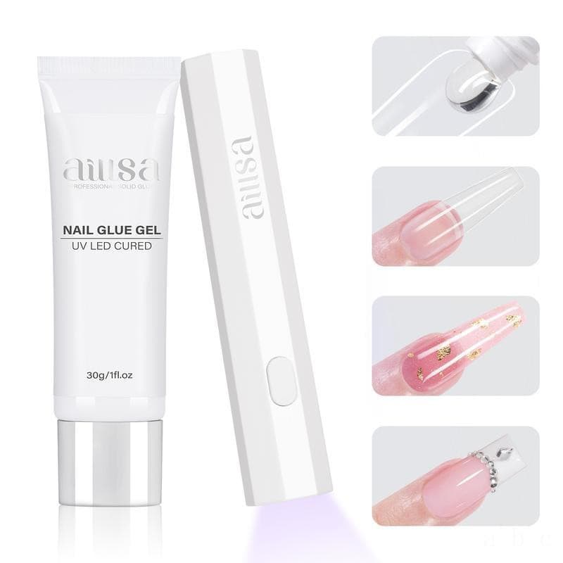Conjunto de gel sólido para unhas AillsaGlamhold, inclui uma lâmpada UV portátil para unhas artificiais, pontas de unhas