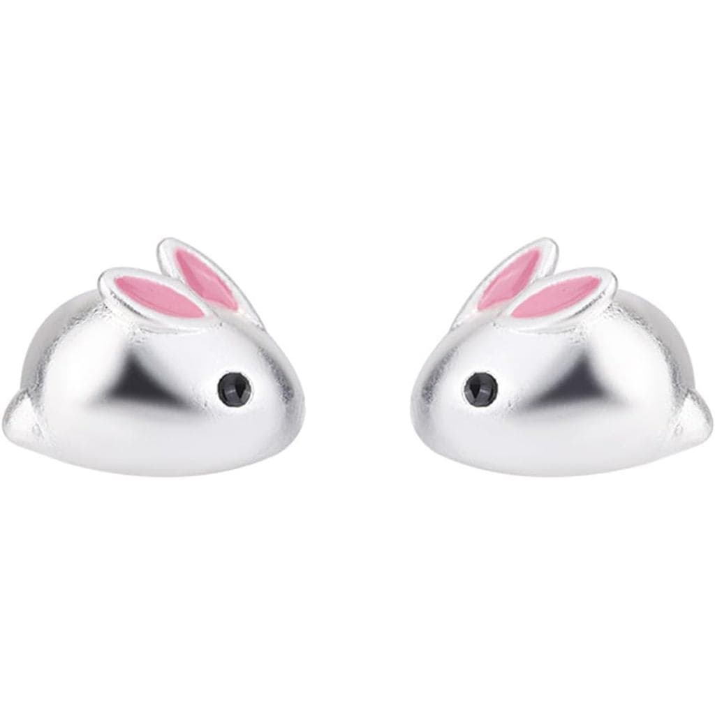 Brincos Pequenos de Coelho em Prata Esterlina S925, Brincos de Pressão Minimalistas em Forma de Coelhinho 3D Rosa para M
