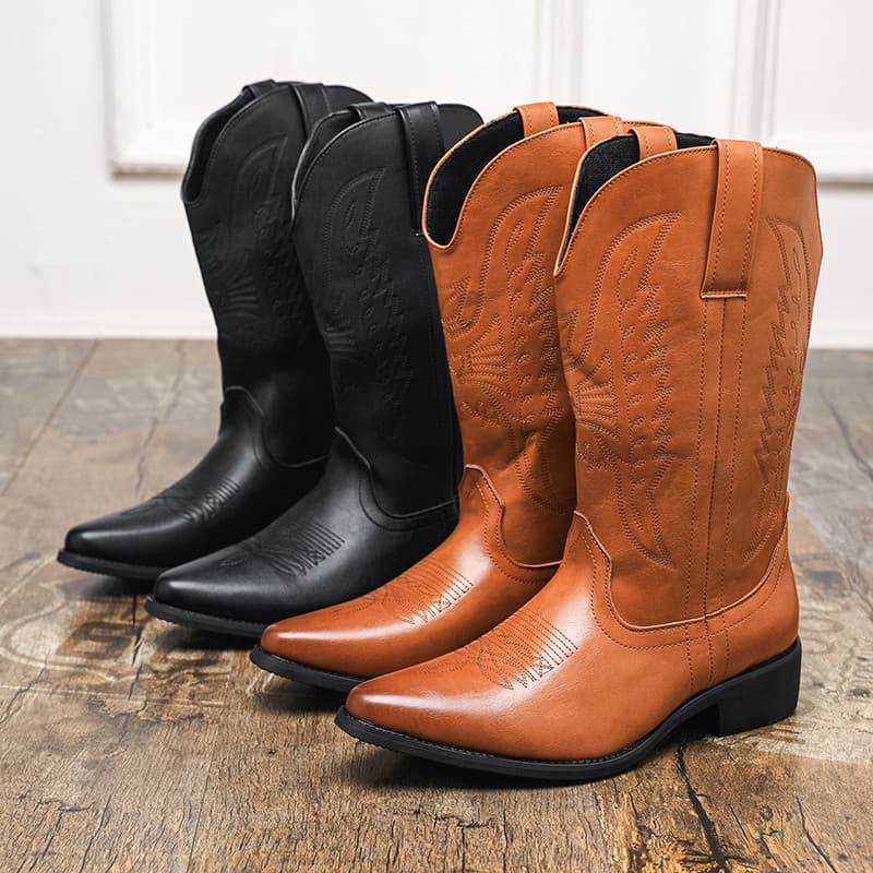 Martin botas estilo britânico botas de Cowboy ocidental masculino Retro bordado apontou Toe cavaleiro botas aumento inte