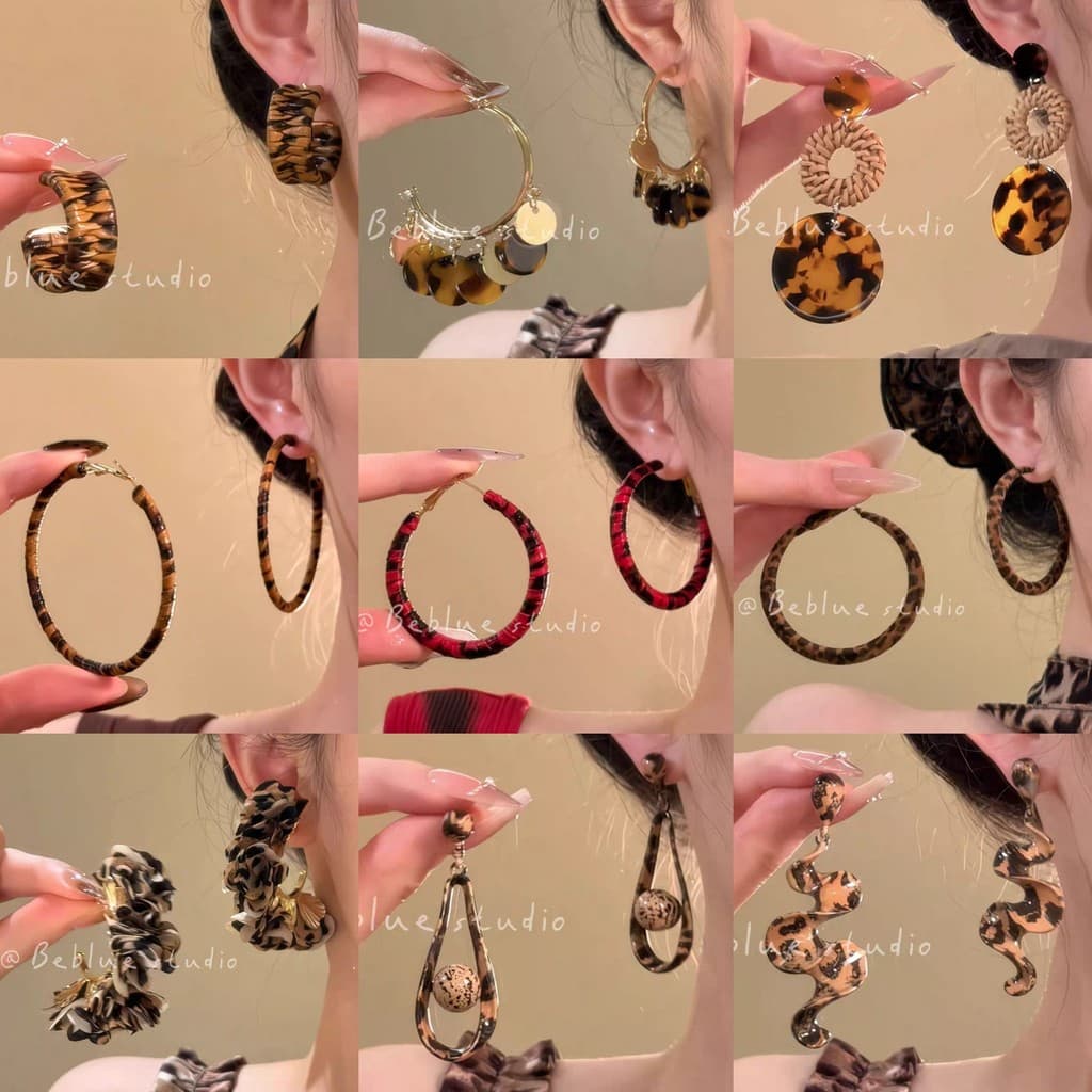 | kit brinco aço inoxidável | 【cartelas de brincos feminino】 ✬Europeu americano Retro leopardo impressão círculo grandes
