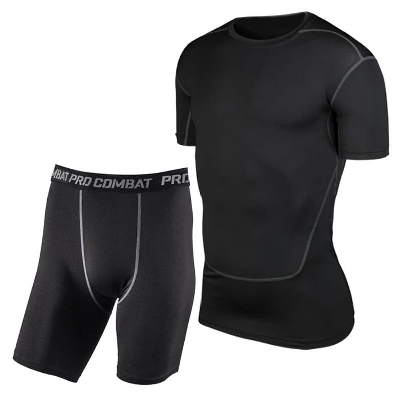 Ginásio esportes terno masculino verão de secagem rápida Shorts de manga curta collants futebol basquete camisa de fundo