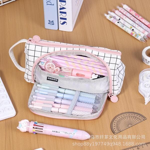 | 【pencil case】 | ☸Versão coreana Estojo simples de cor sólida de grande capacidade para estudantes do ensino médio Esto