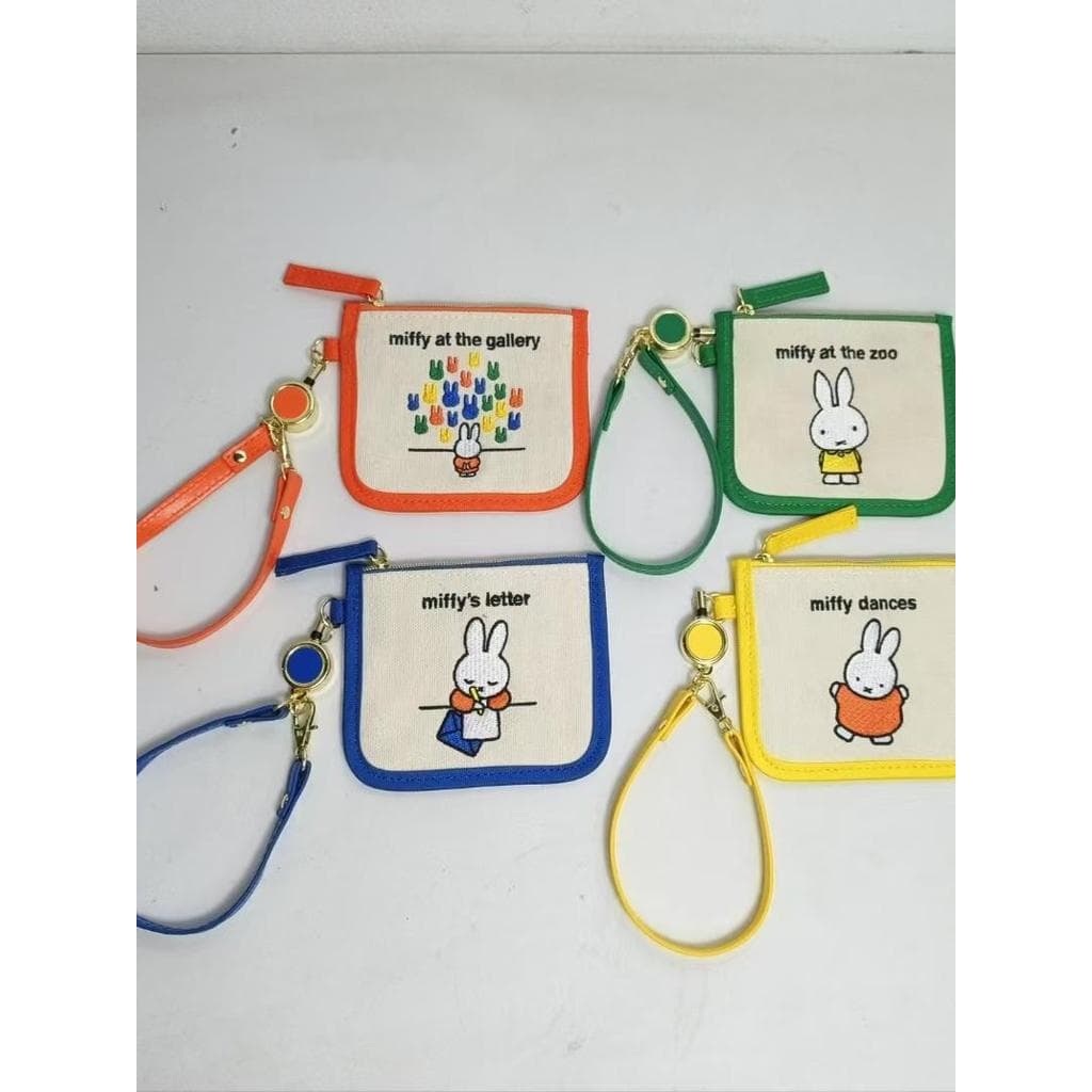 Japonês dos desenhos animados bordado Miffy coelho retrátil titular do cartão simples Slot para cartão saco de armazenam