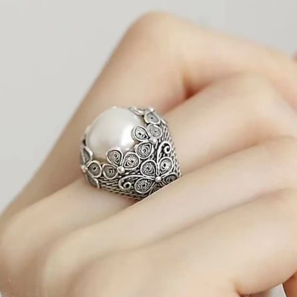 Anel grande com pérolas e flores, estilo vintage, modelo feminino sj1011011gd Gd 4DQQ OKBY