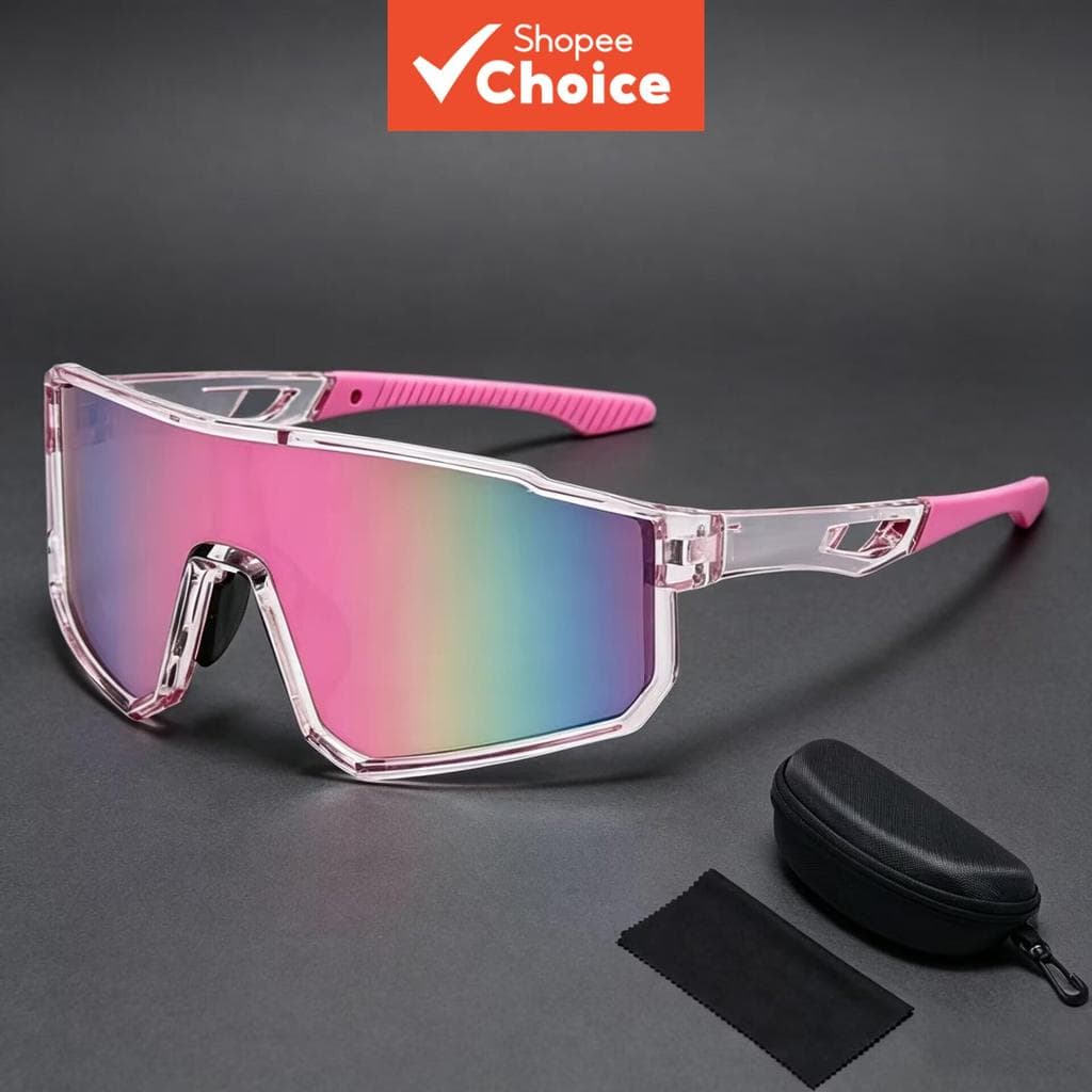 Óculos De Sol De Ciclismo De Armação Grande Uv400 À Prova De Vento Ao Ar Livre Para Homens E Mulheres Com Estojo