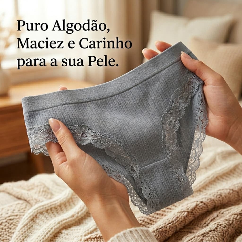 Kit 4 calcinhas femininas tecido de algodão macio bordado renda elástico sem compressão abdominal