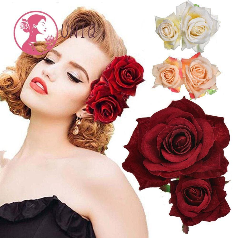 UNIQ Double Rose Hairpin Meninas Artesanais Festival Joias De Cabelo De Dama De Honra
