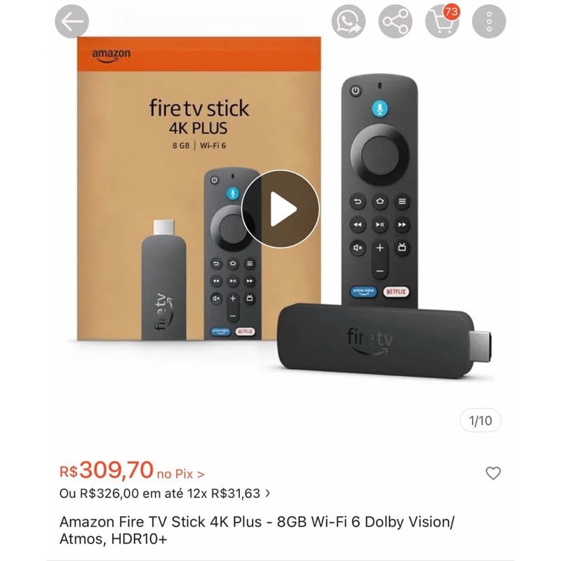 Amazon Fire TV Stick 4K Plus - 8GB Wi-Fi 6 ALEXA Dolby Vision/ Atmos, HDR10+