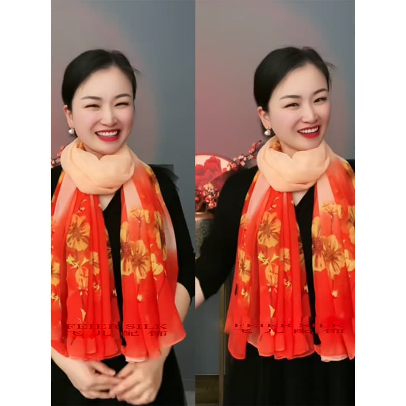 2026 novo estilo crocodilo Crinkle gaze cachecol de seda senhoras mãe All-Match moda quente Drape macio