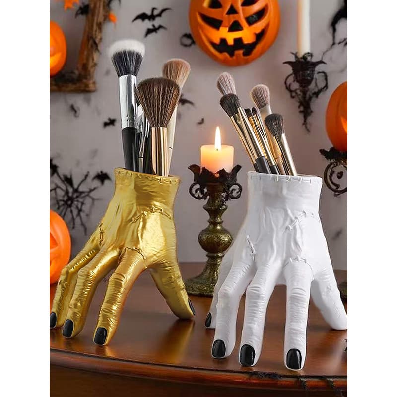 Halloween criativo Horror palma pincel de maquiagem tubo de armazenamento casa decoração de mesa caixa de armazenamento