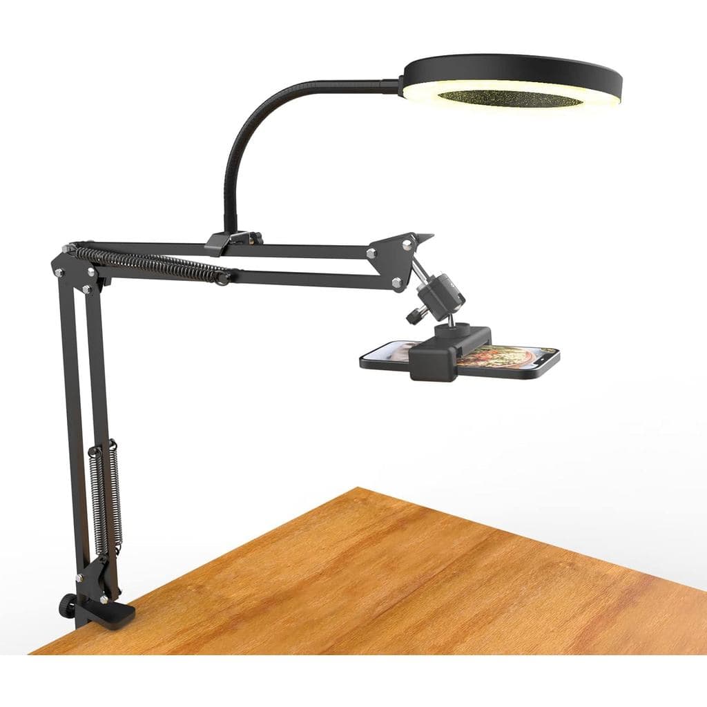 Suporte de Câmera Suspenso com Anel de Luz, Suporte Flexível Articulado para Telefone Compatível com iPhone, Webcam Logi